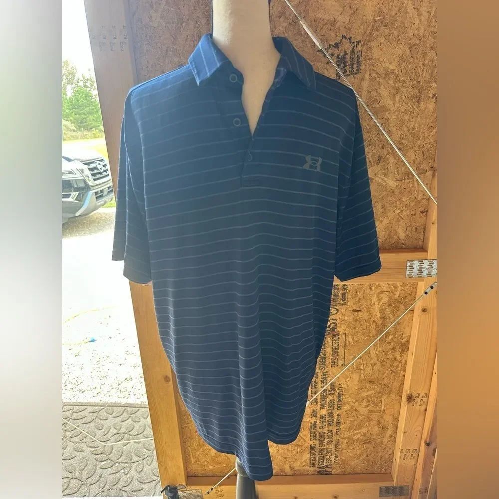 LG Men's Navy Striped Polo Shirt